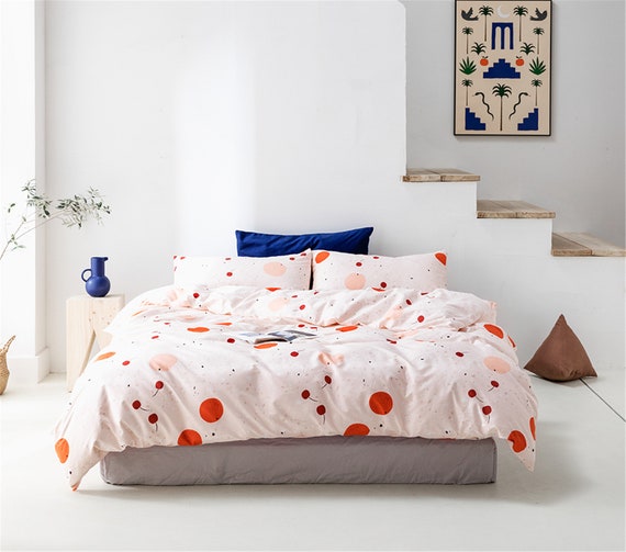 Pink Duvet Cover Red Dots Cotton Doona Cover Girls Bright Etsy