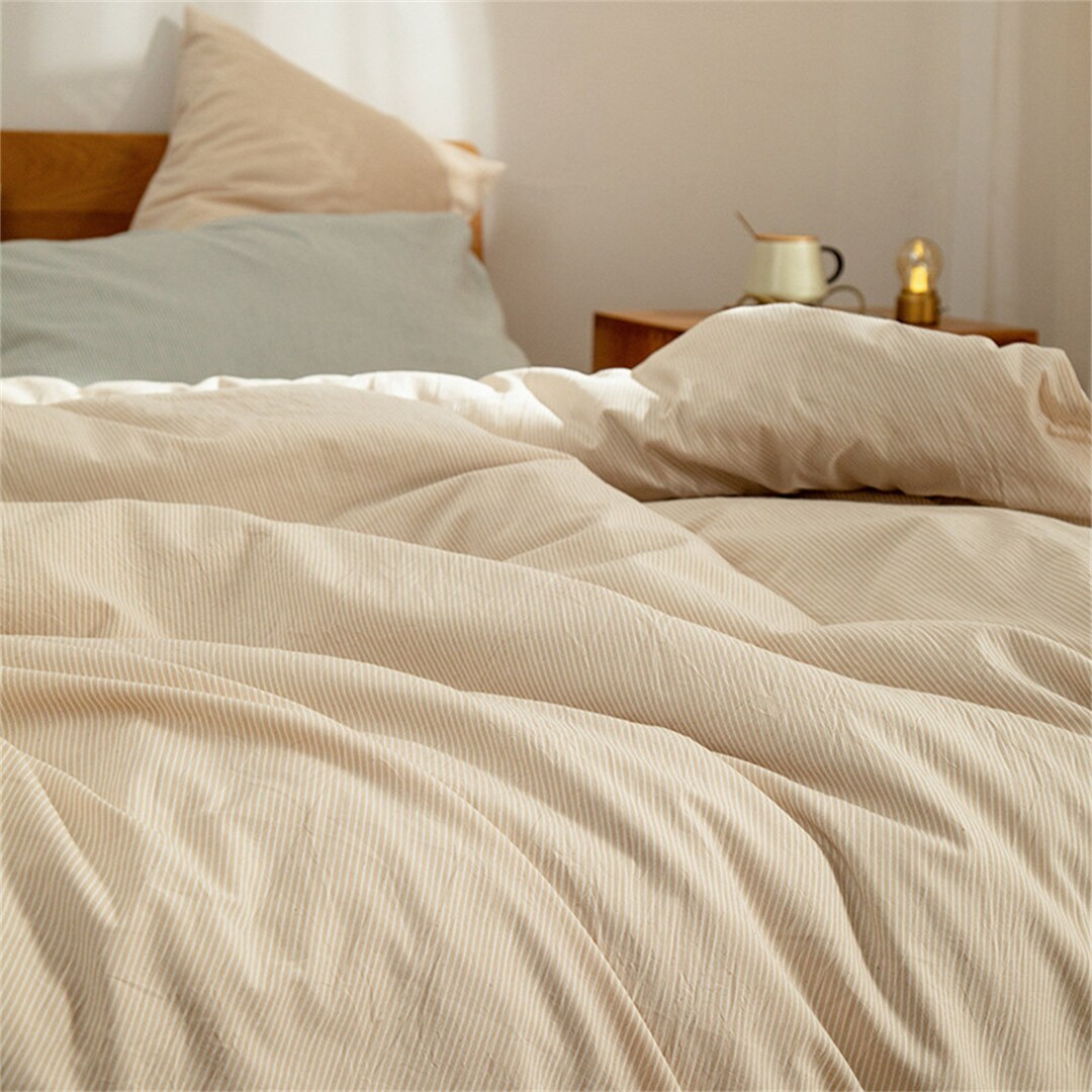 Natural Beige Duvet Cover With Zipper Closure Striped Bedding Etsy
