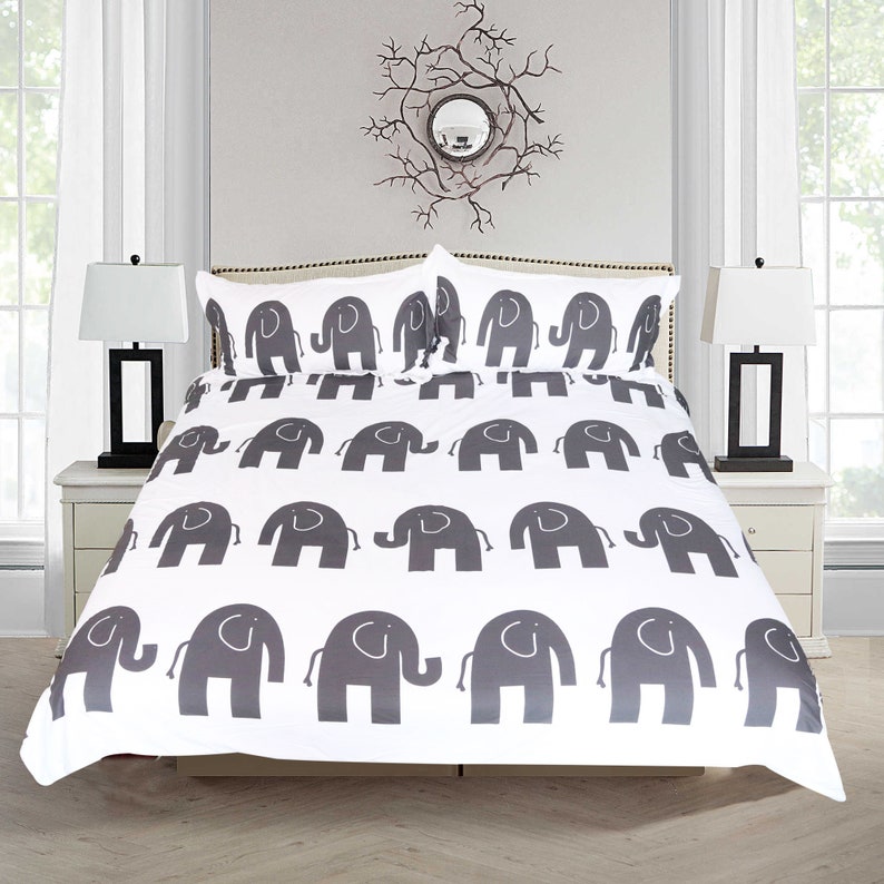 Grey Elephants Duvet Cover Set Bedding Sets with YKK Zipper Etsy