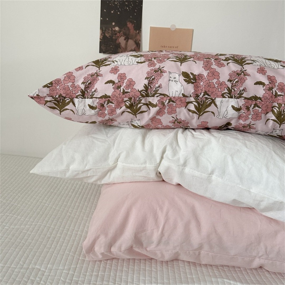Cats and Flowers Pillowcases Floral Pillowcase Pink Etsy