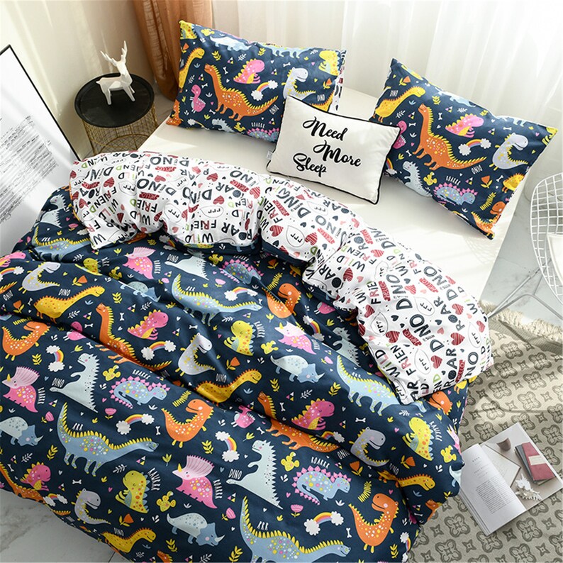 Colorful Dinosaur Duvet Cover Reversible Kids Funny Comforter Etsy