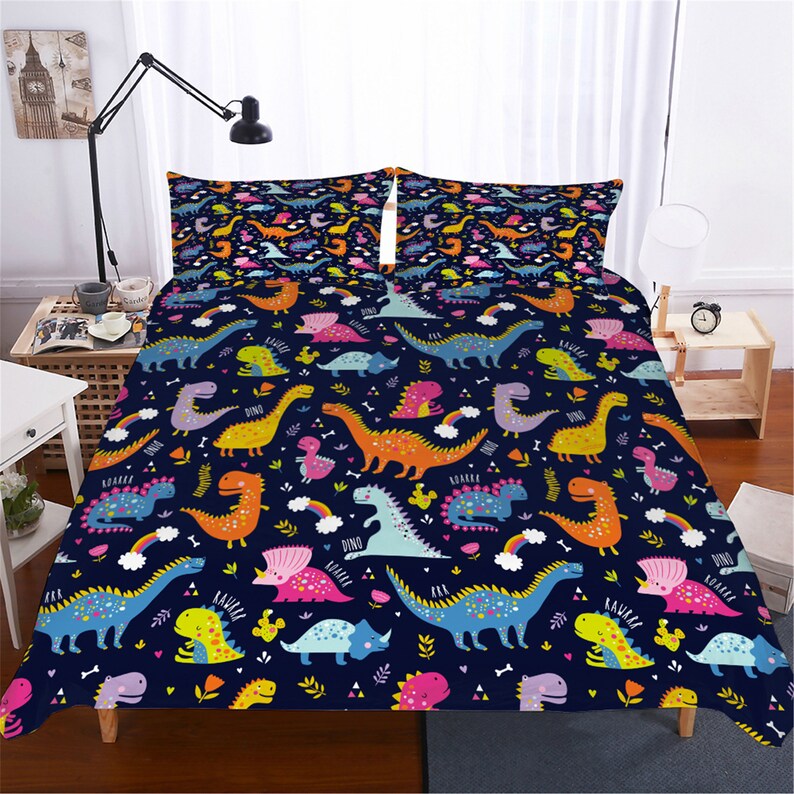 Colorful Dinosaur Duvet Cover Domineering Funny Comforter Etsy