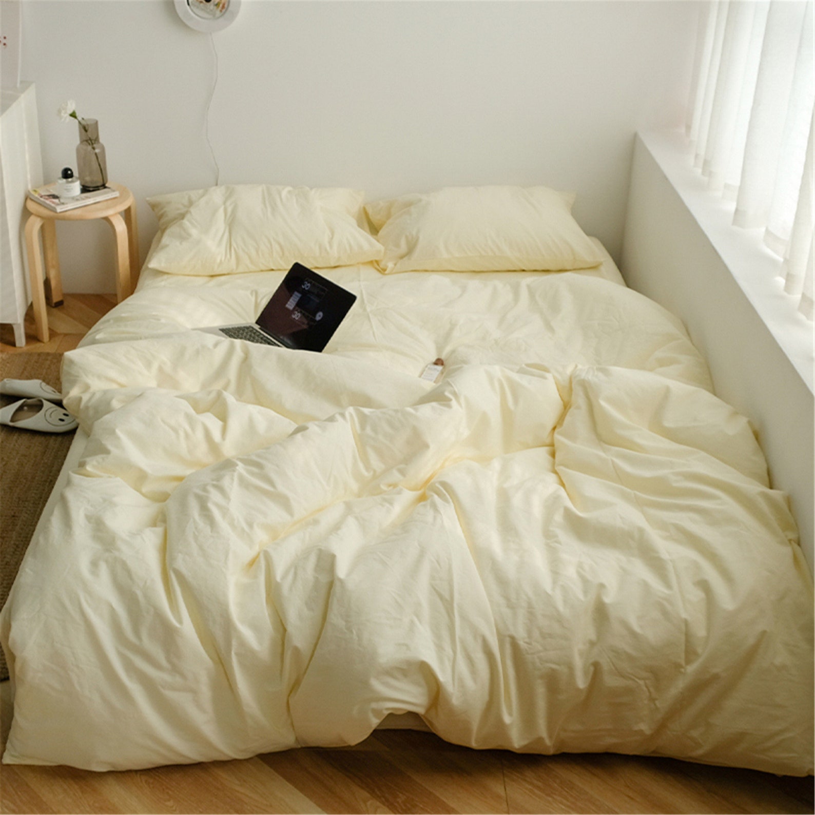 Light Yellow Cream Color Bedding Sets Solid Queen Duvet Cover Etsy