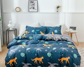 Microfiber Quilt Cover 3Pcs Full Size ZHH Cheetah Animal Beding Set Luxury and Comfortable Kids Duvet Cover Set