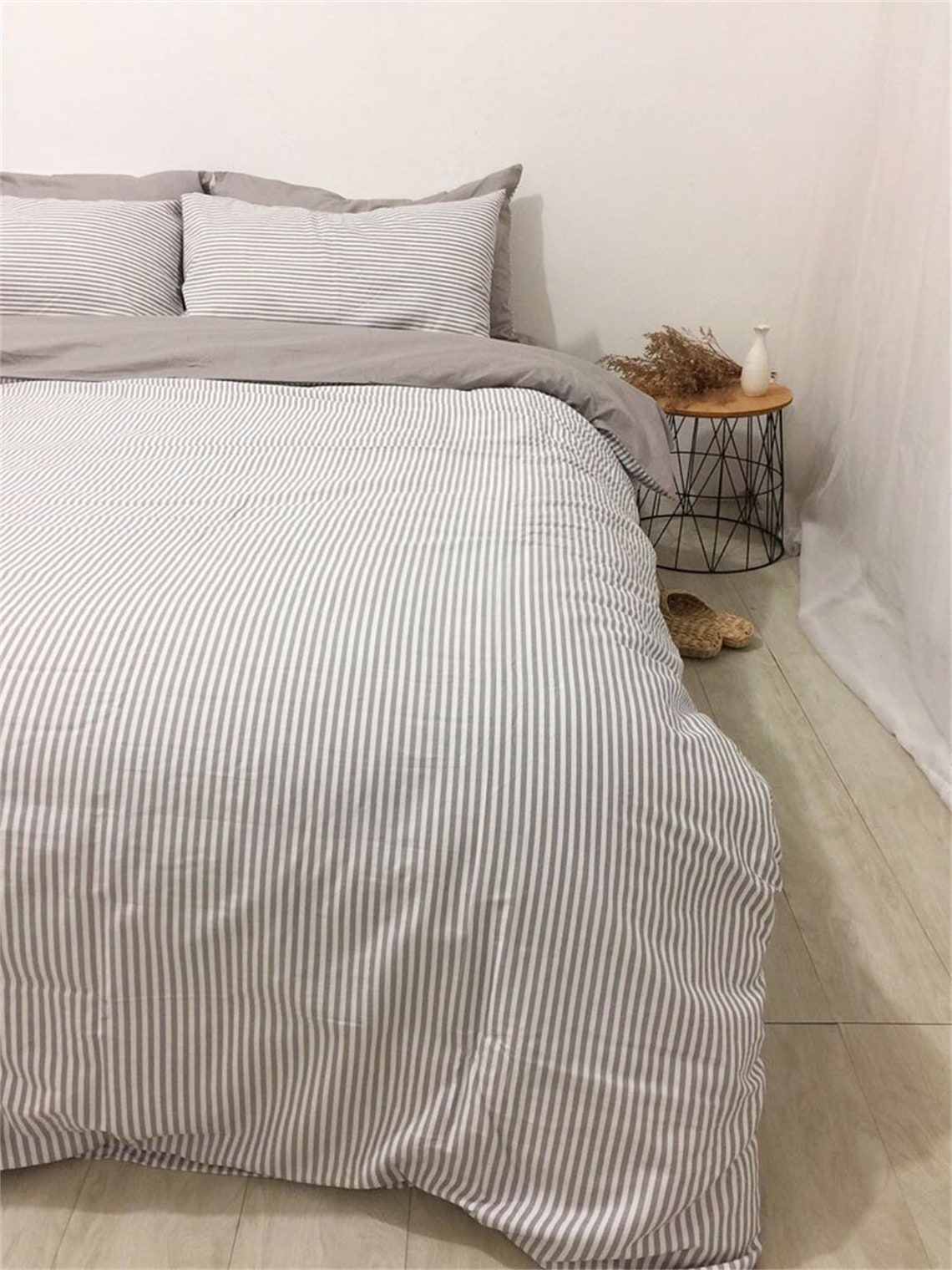 Pinstripe Duvet Cover Gray Striped Duvet Covers Nature 100 Etsy