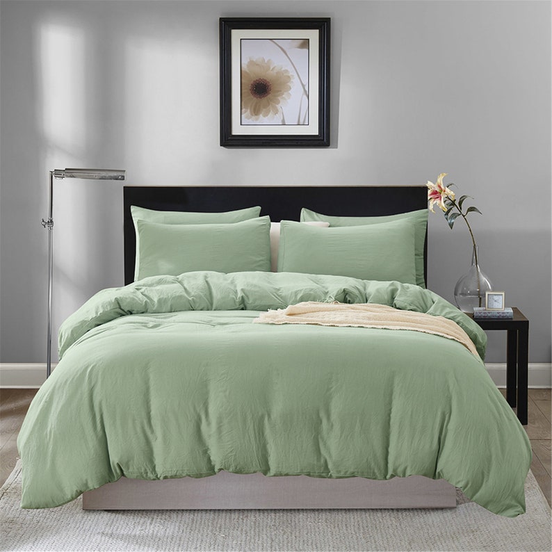 Minimalist Duvet Cover Pea Green Duvet Cover Set Pure Green Etsy