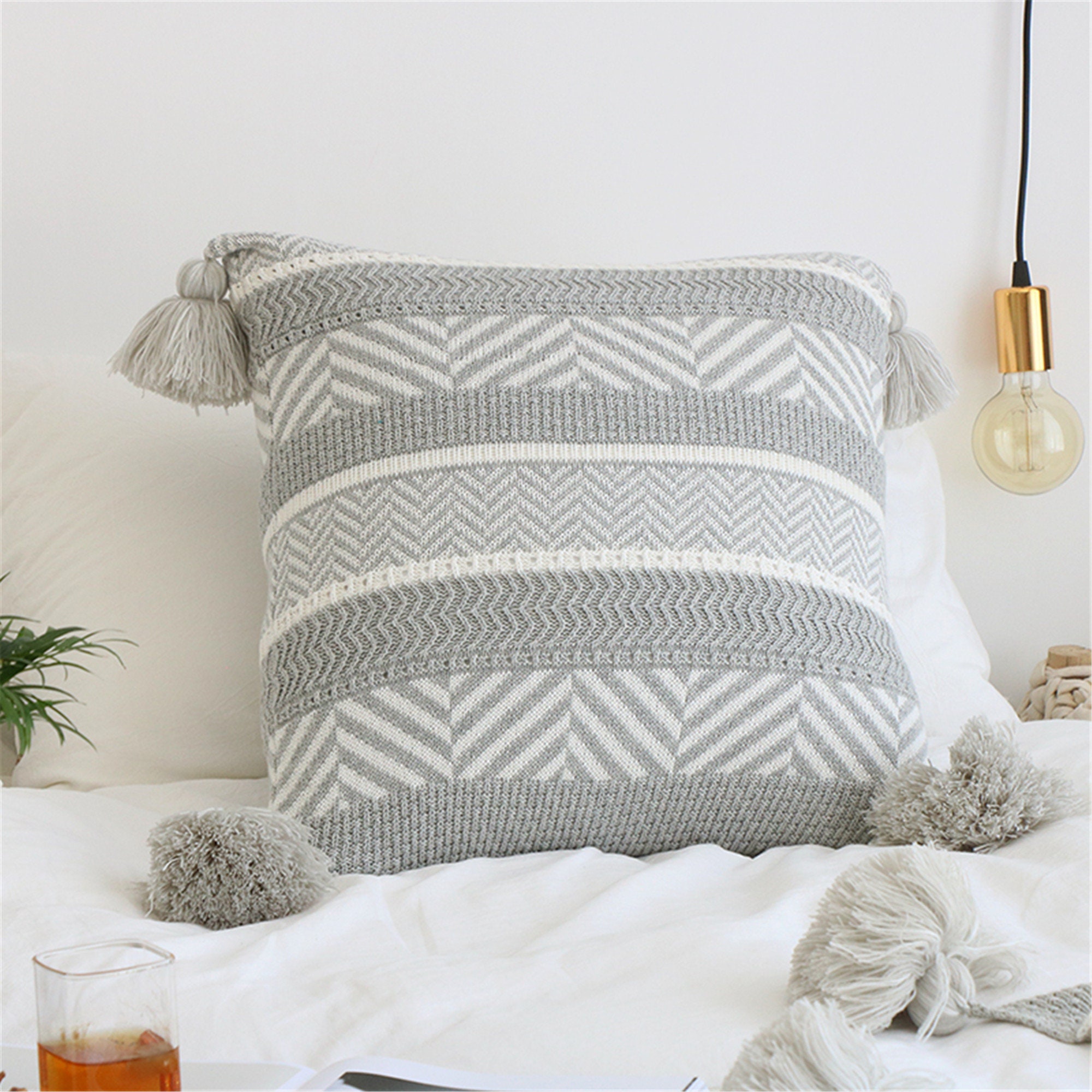 Concise Style Boho Cotton Jacquard Knitted Pillow Cover Gray Nordic American Home Decor Without Core