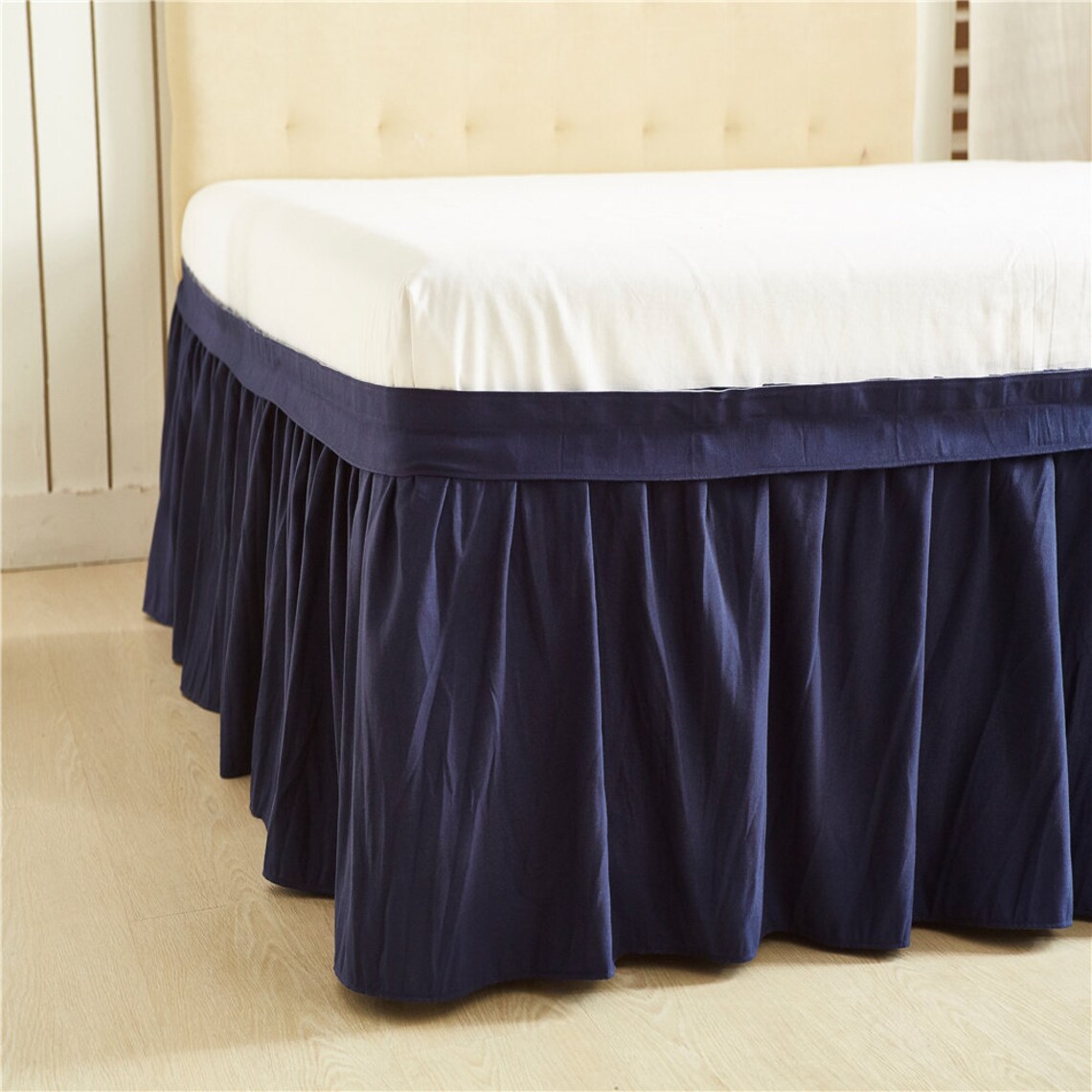 Navy Blue Bed Skirt Shabby Chic Bedding Natural Colors Bedding Etsy
