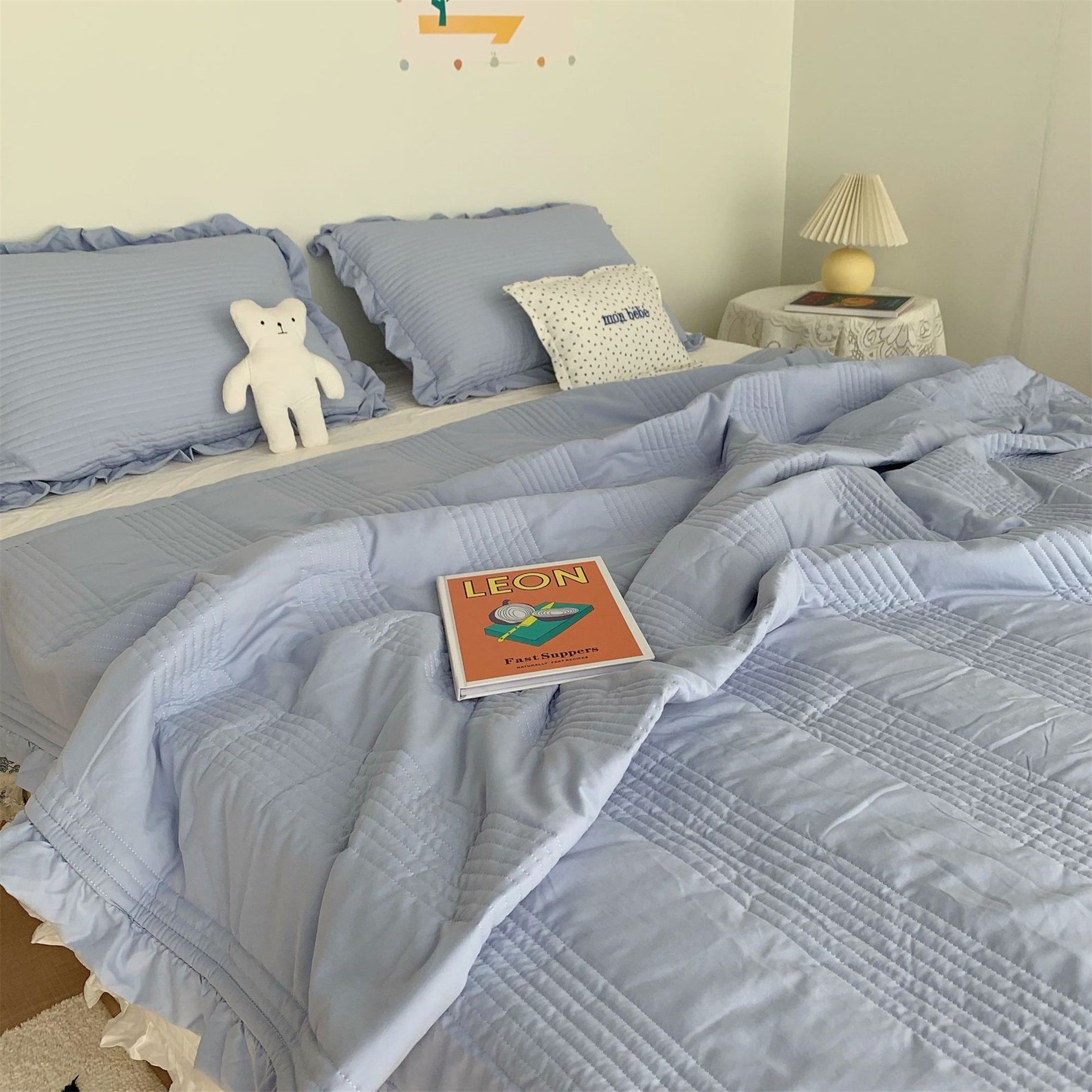 Gray Blue Summer Comforter Insert Quilts Set Princess Ruffled Etsy