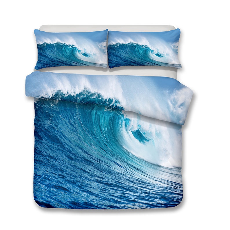 Blue Sea Wave Duvet Cover Set Surfing Scenery Comforter Cover Etsy