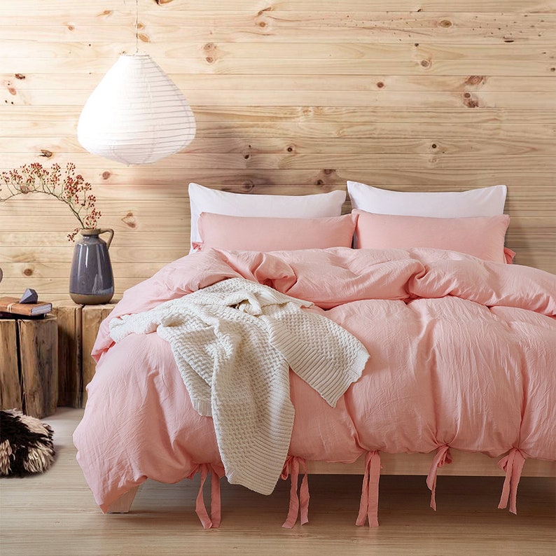 Light Pink Duvet Cover Solid Color Washed Cotton Comfortable Etsy