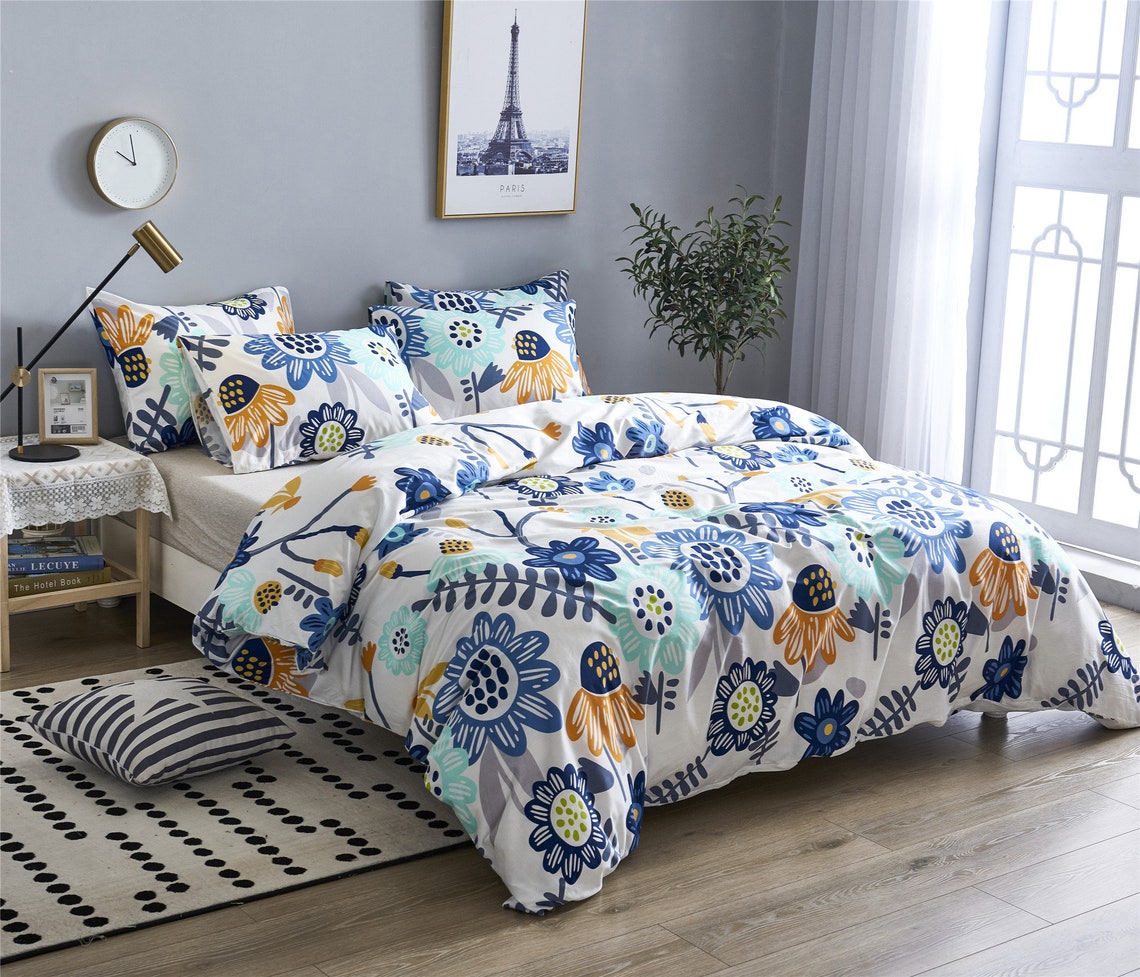 Kids Cute Flowers Duvet Cover Set 100 Cotton Comforter Cover Etsy