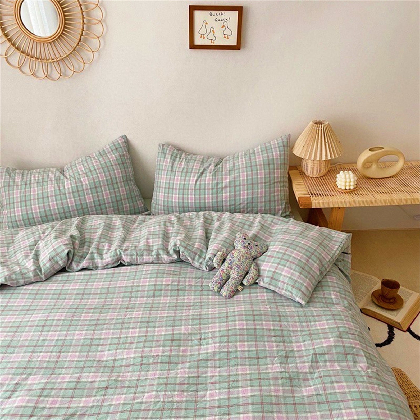 Lime Pink Plaid Bedding Sets 100 Cotton Cozy Duvet Etsy