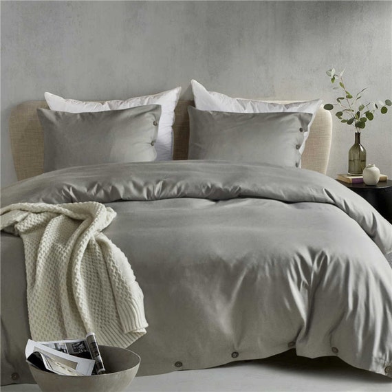 Solid Color Light Gray Duvet Cover Holiday Comfortable Buttons Etsy