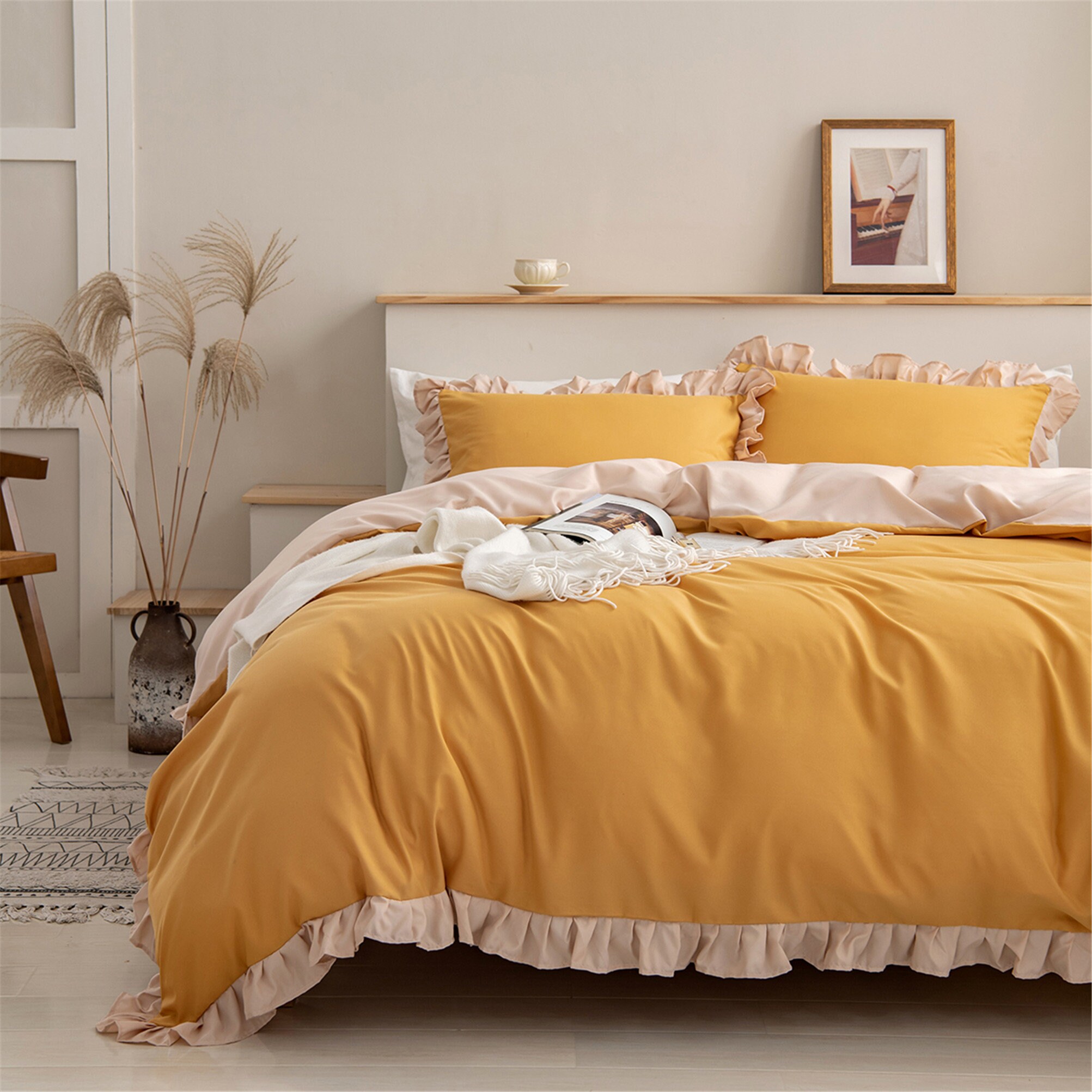 Mustard Yellow Elegant Duvet Cover Set With Pillow Cases Etsy Denmark
