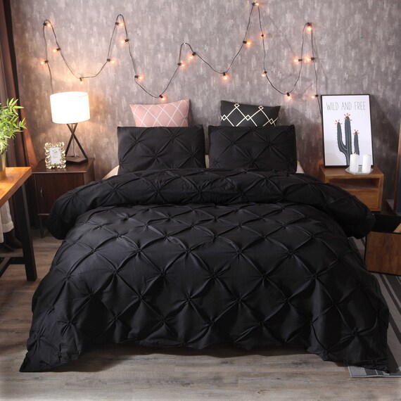 Black Duvet Cover Comfortable Fold Technology Design Quilt Etsy