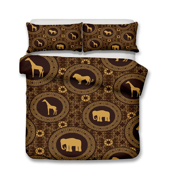 African Savannahs Elephant Lion Duvet Cover Bohemian Holiday Etsy