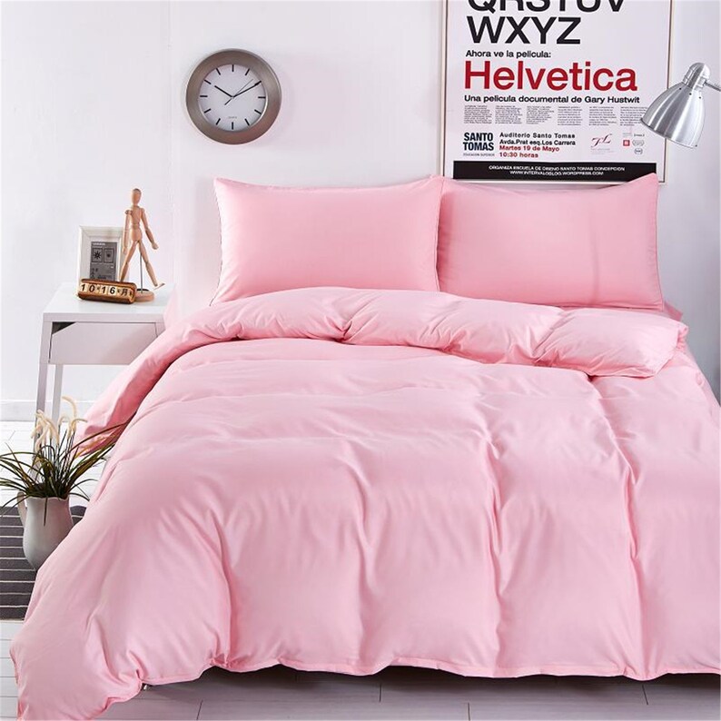 Pink Duvet Cover Set Solid Color Duvet Cover Pink Sheet Set Etsy
