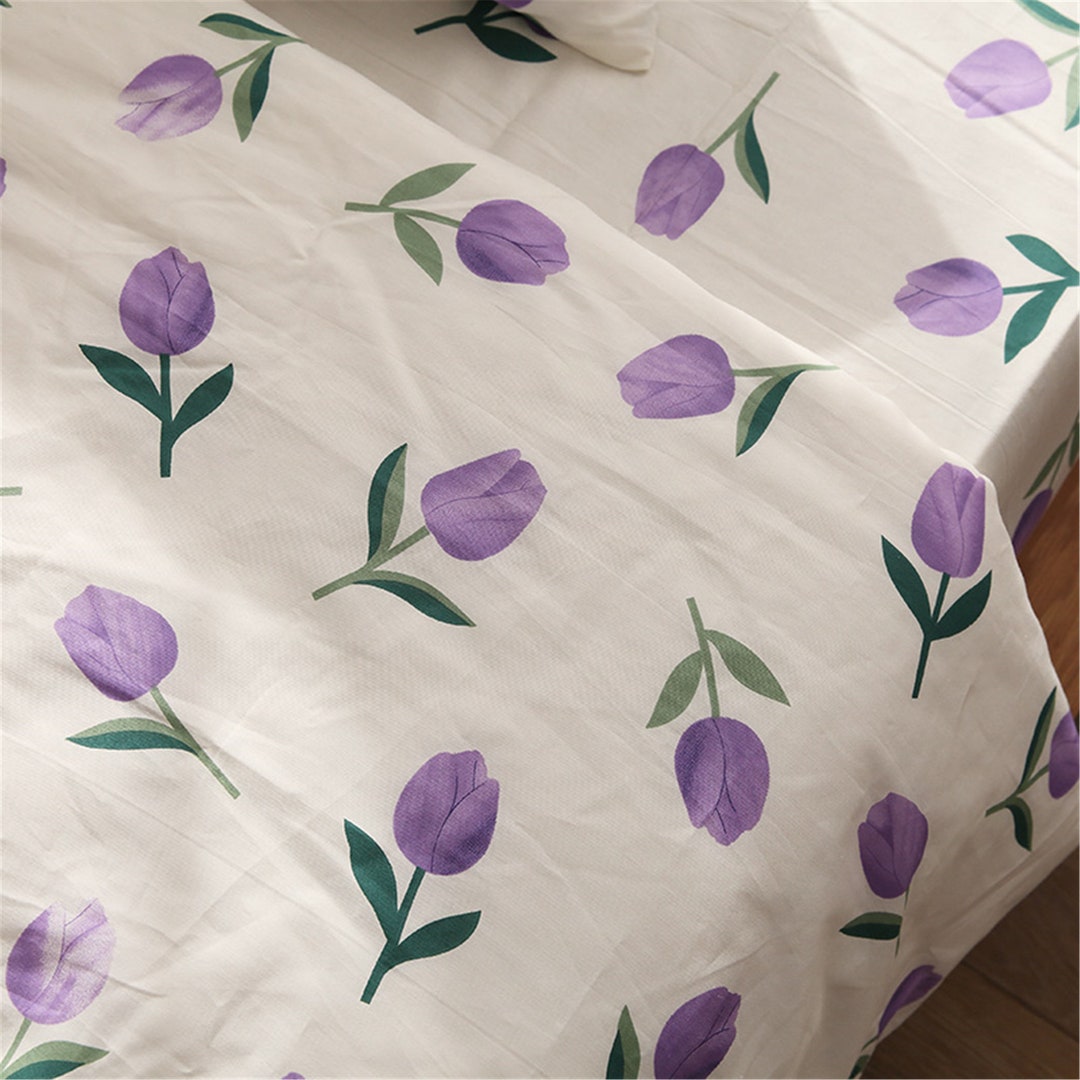 Purple Tulip Bedding Sets Flowers Patterns Duvet Cover Set Etsy