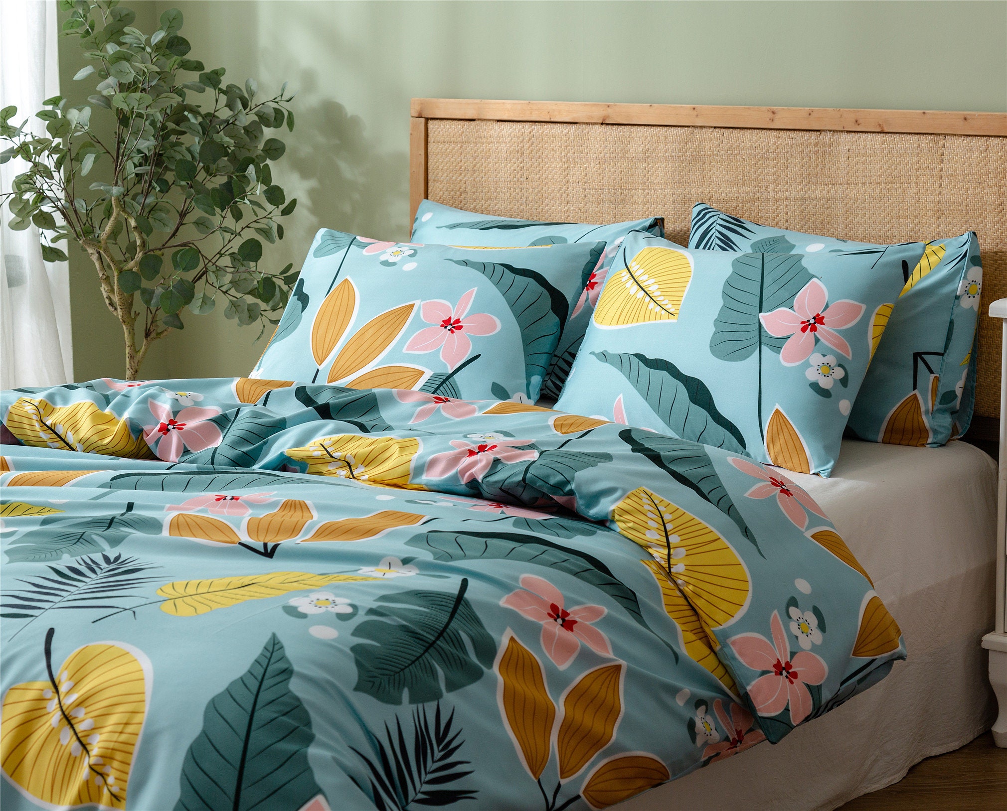 Blue Plants Duvet Cover Floral Comforter Cover With Pillow - Etsy