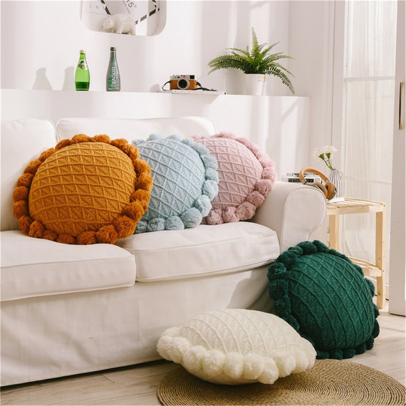 Super Soft Handmade Sunflower Knitting Round Pillows | Etsy