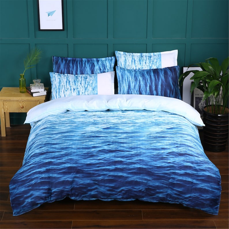Beautiful Blue Sea Duvet Cover Set Gradient Blue Quilt Etsy