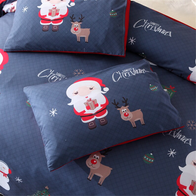 Navy Blue Christmas Duvet Cover Set Pillowcases Santa Claus Etsy