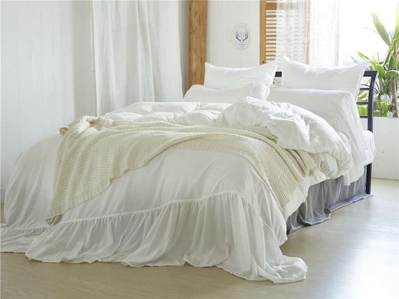 White Solid Color Duvet Cover Washed Cotton Comfortable Etsy