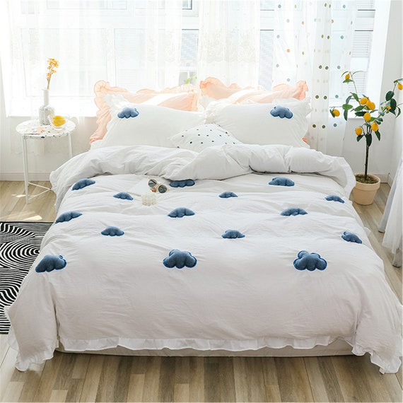 Super Cozy Clouds Duvet Cover Set White 3D Embroidery INS Etsy