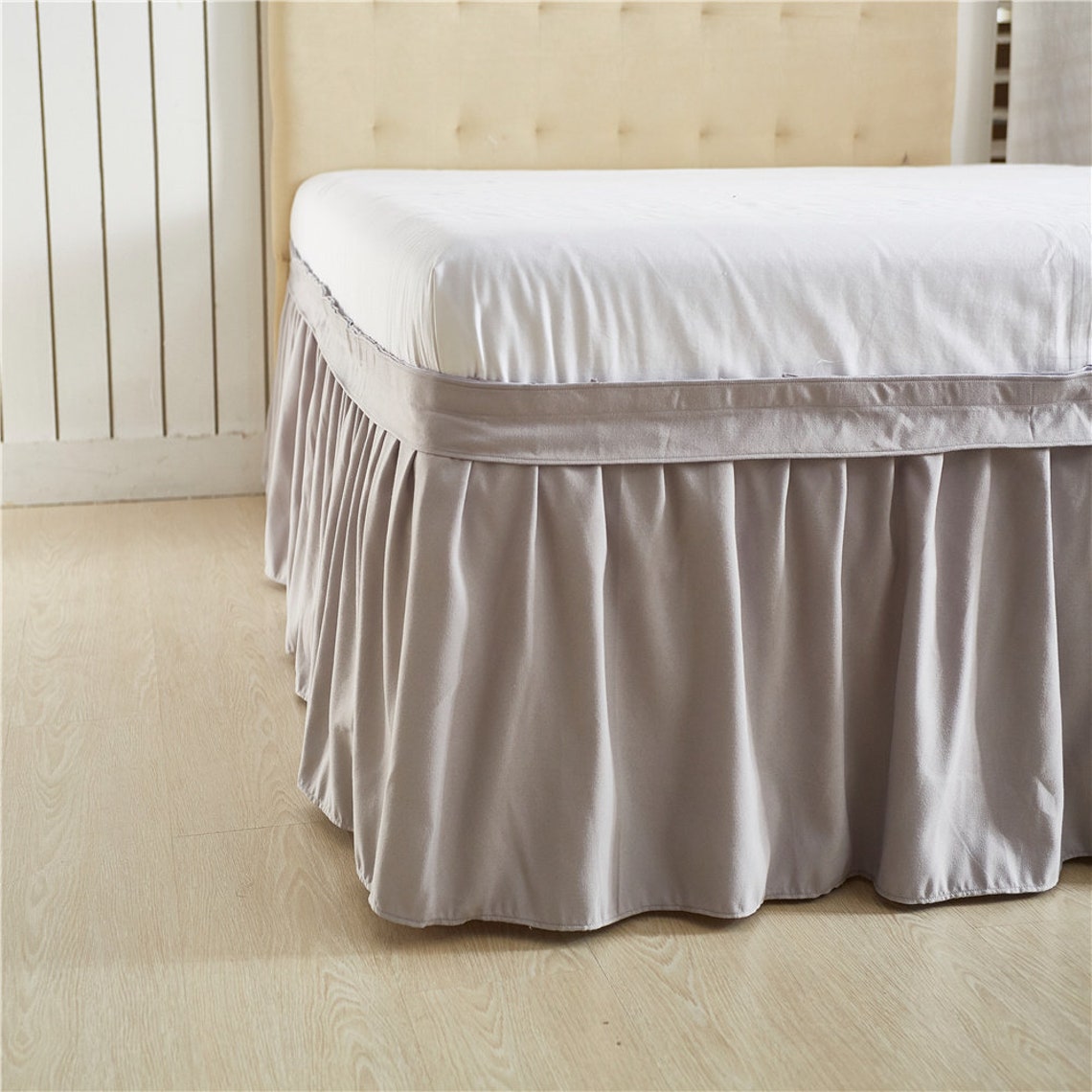 Light Gray Bed Skirt Shabby Chic Bedding Natural Colors Etsy