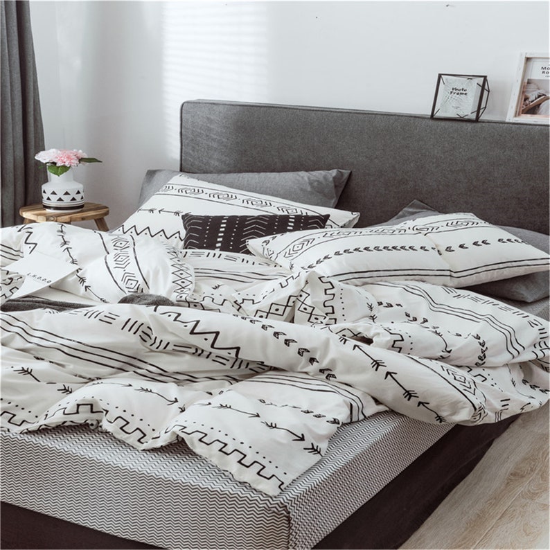 Bohemian White Cotton Duvet Cover Set Chevron Comfortable 100 Etsy