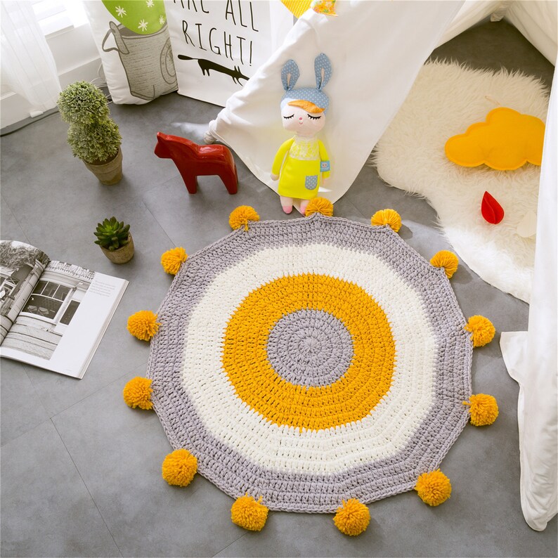 Sunflowers Pom Poms mats art decor round knitting floor mat Etsy