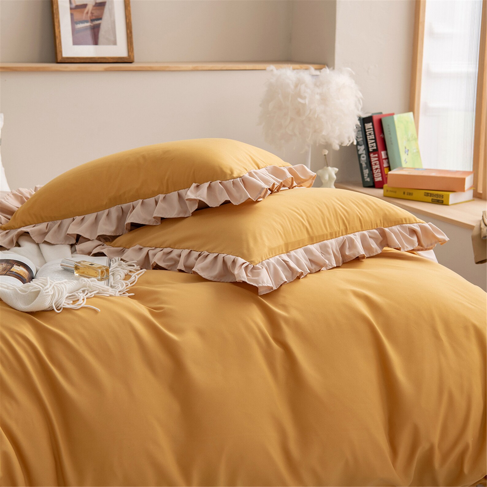 Mustard Yellow Elegant Duvet Cover Set With Pillow Cases Etsy