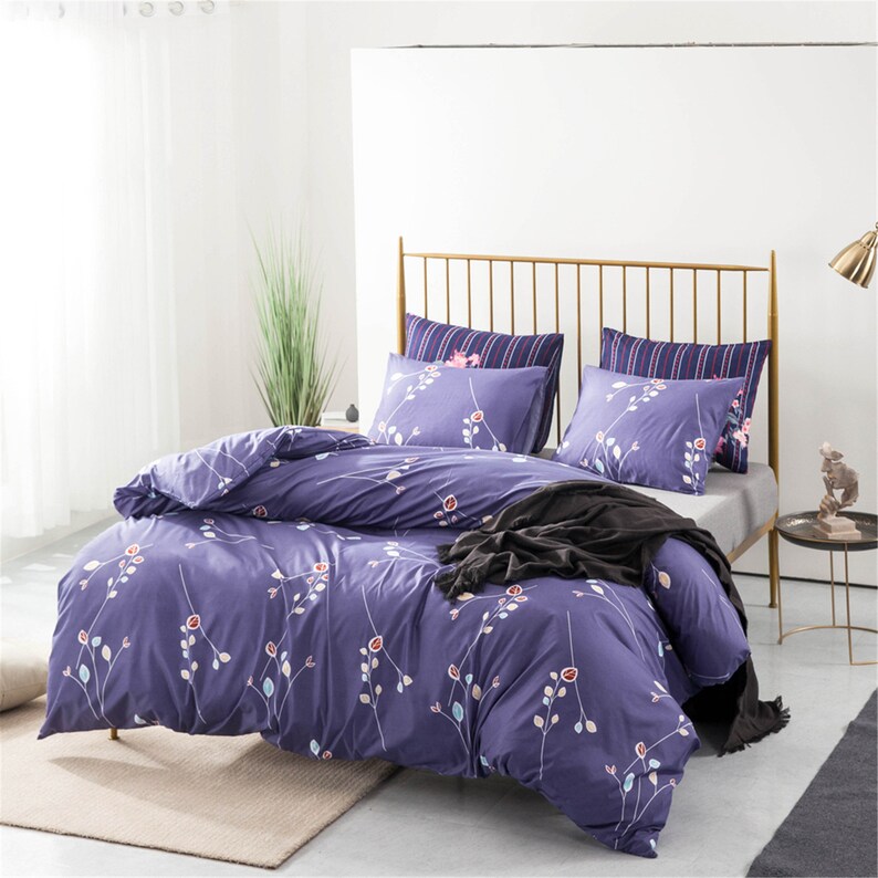 Purple Blue Fresh Flowers Duvet Cover Set Soft Comforter Cover Etsy