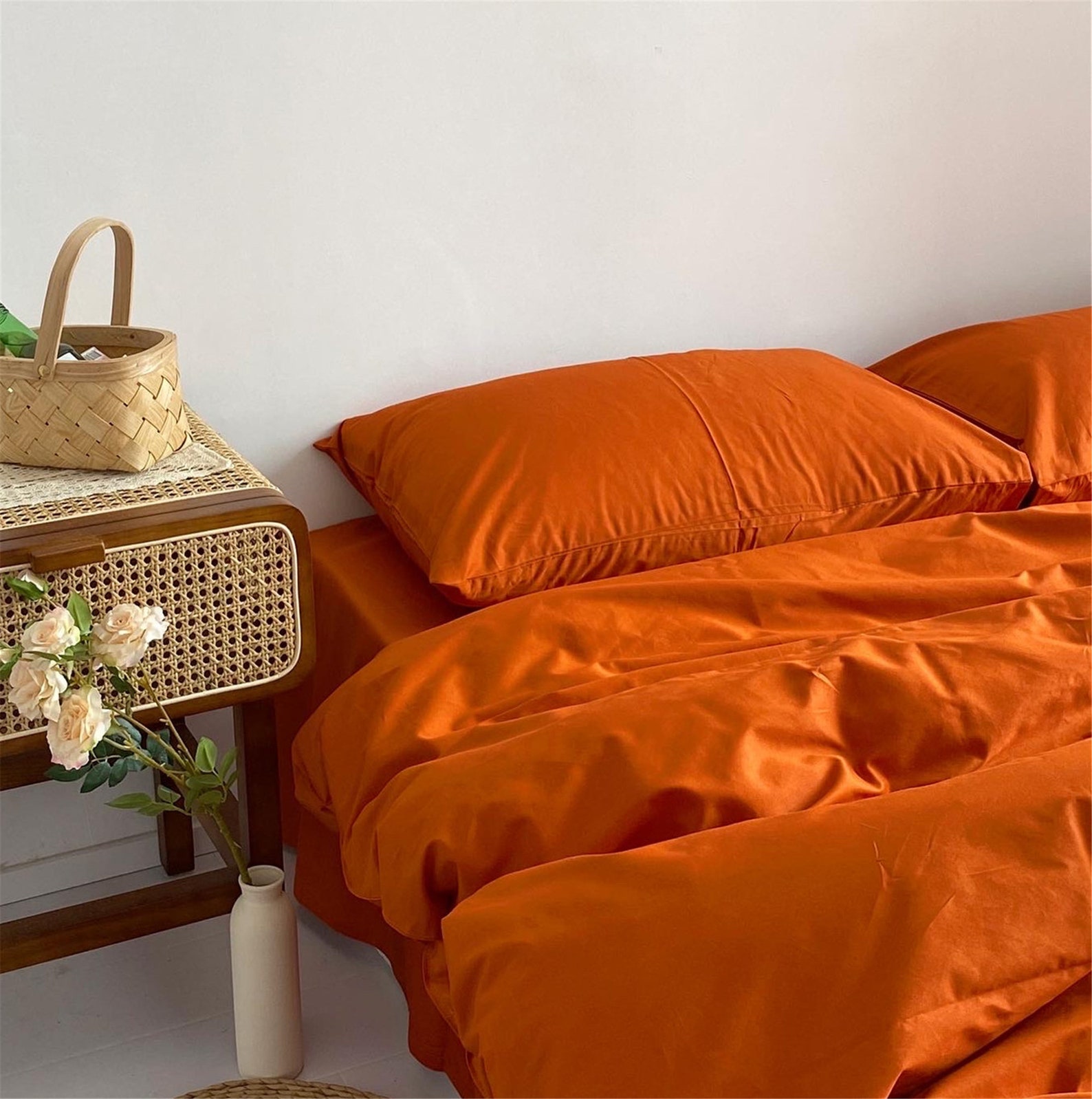 Burnt Orange Bedding Sets Bright Pumpkin Duvet Coverpillow Etsy