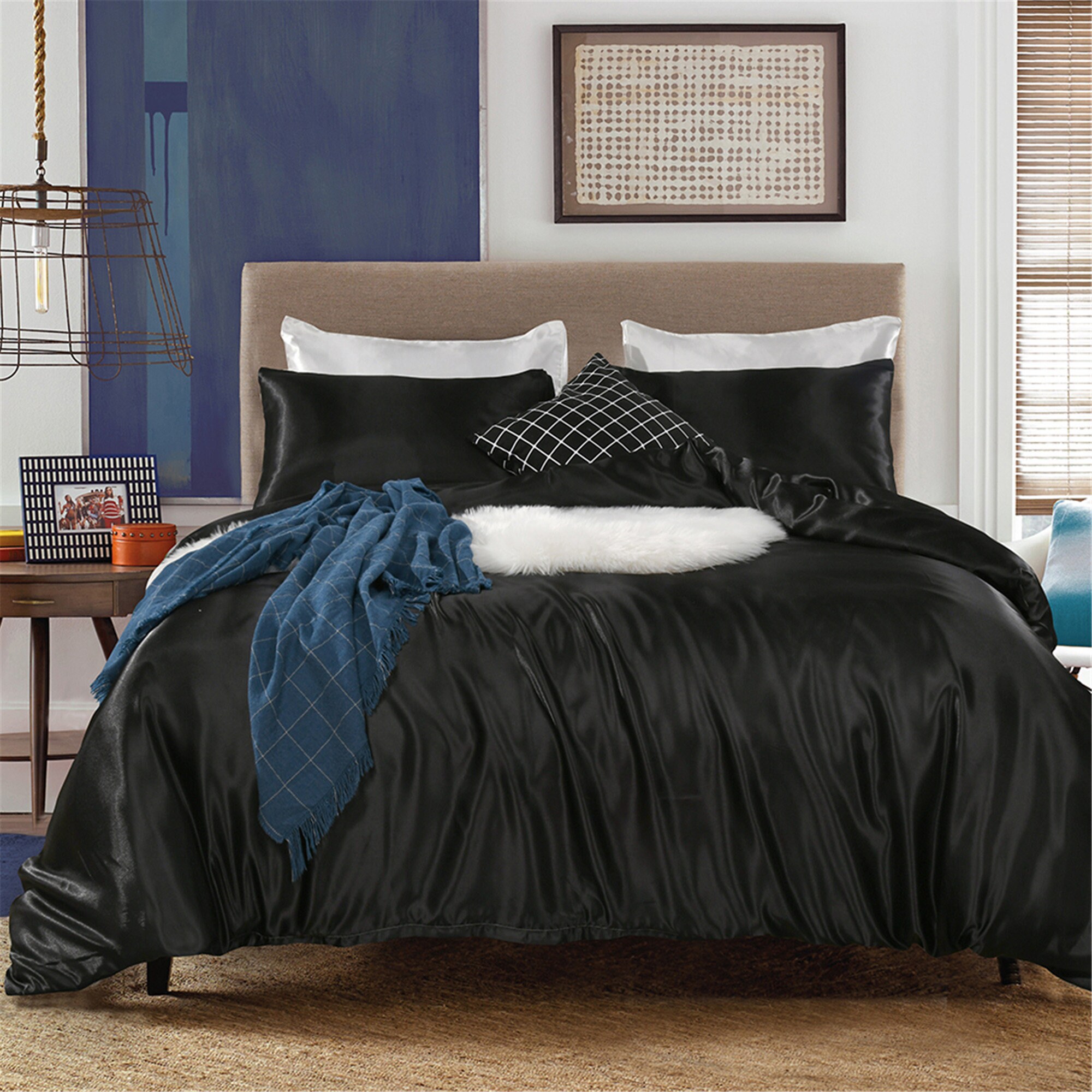Black Duvet Cover Silklike Soft Silky Bright Comforter Etsy