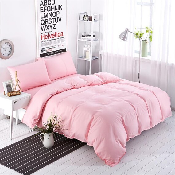 Pink Duvet Cover Set Solid Color Duvet Cover Pink Sheet Set Etsy