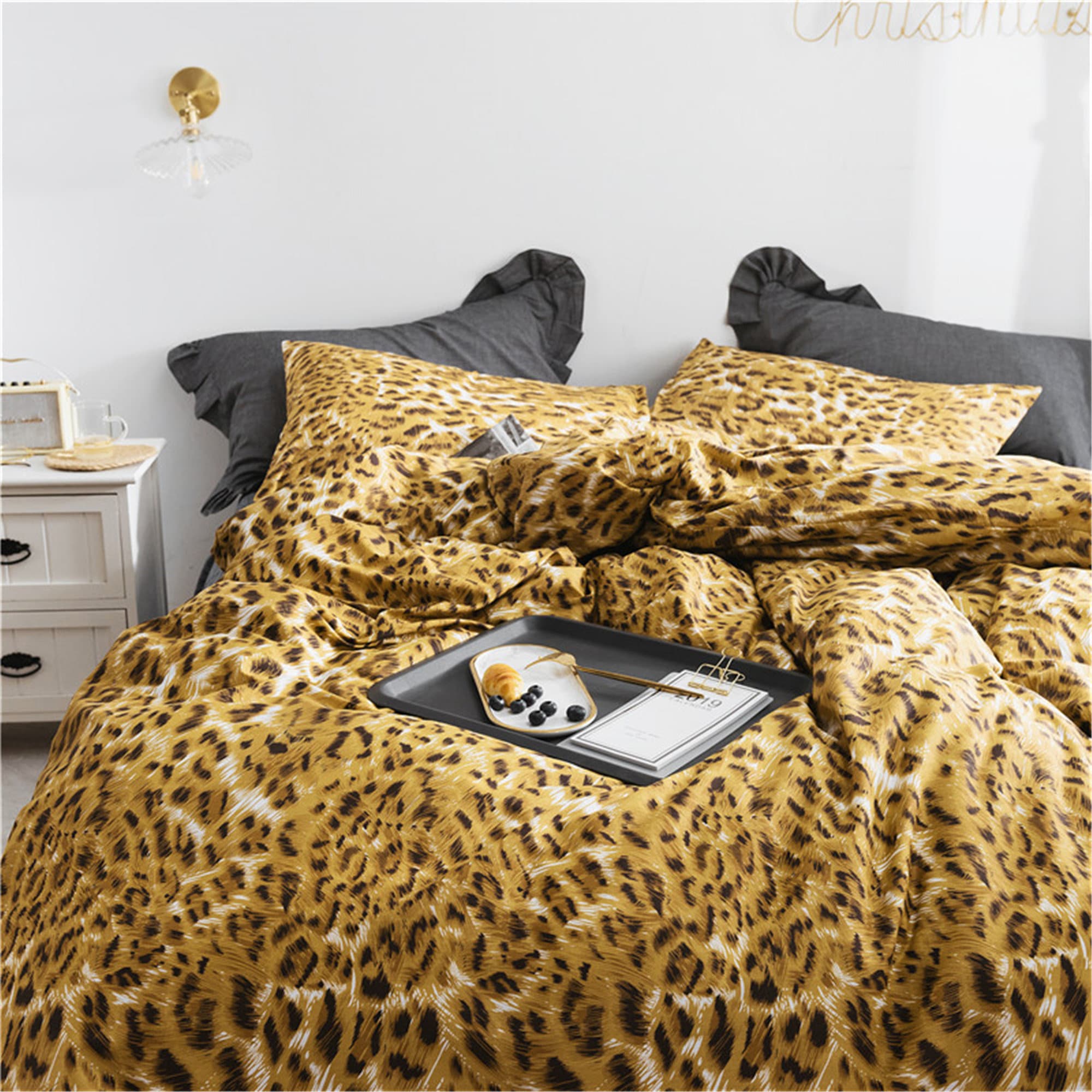 Golden Leopard Print Duvet Cover Set 100 Cotton Comfortable Etsy