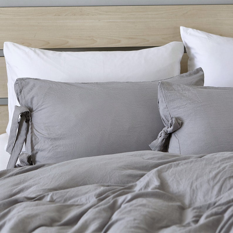 Pale Gray Duvet Cover Set Washed Cotton Comfortable Laceup Etsy