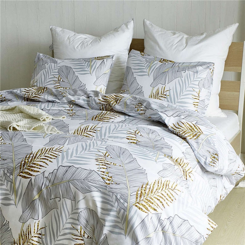 Modern Minimalist Duvet Cover Gray Gold Comfortable Quilt Etsy