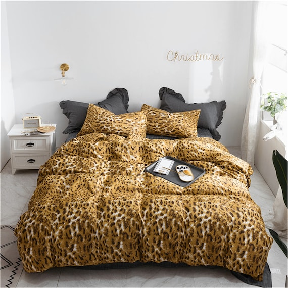 Golden Leopard Print Duvet Cover Set 100 Cotton Comfortable Etsy