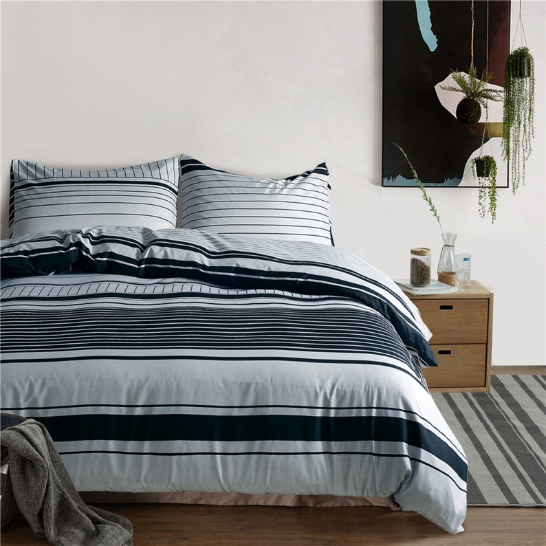 Modern Minimalist Duvet Cover Senior Gray Lines Comfortable Etsy