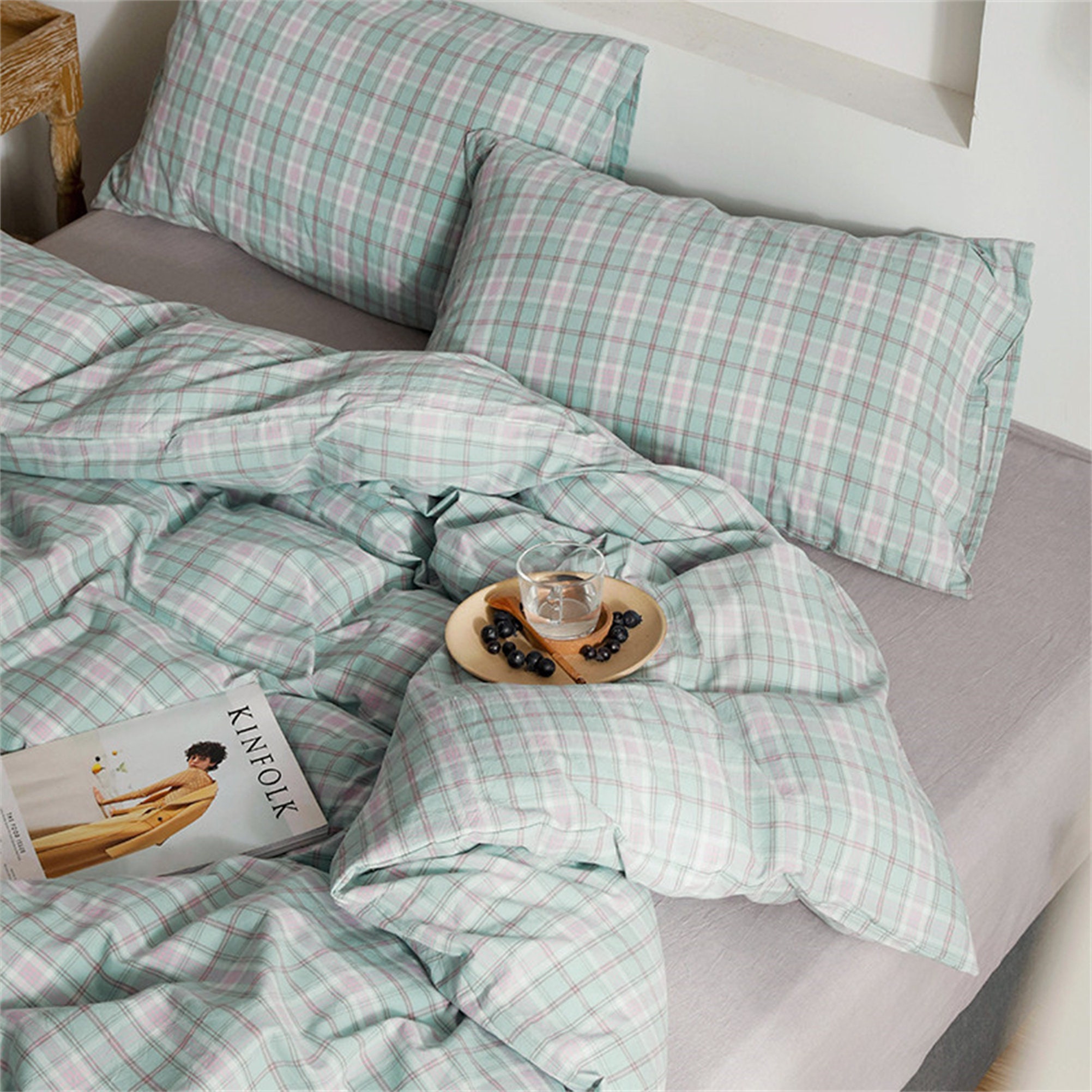 Lime Pink Plaid Bedding Sets 100 Cotton Cozy Duvet Etsy