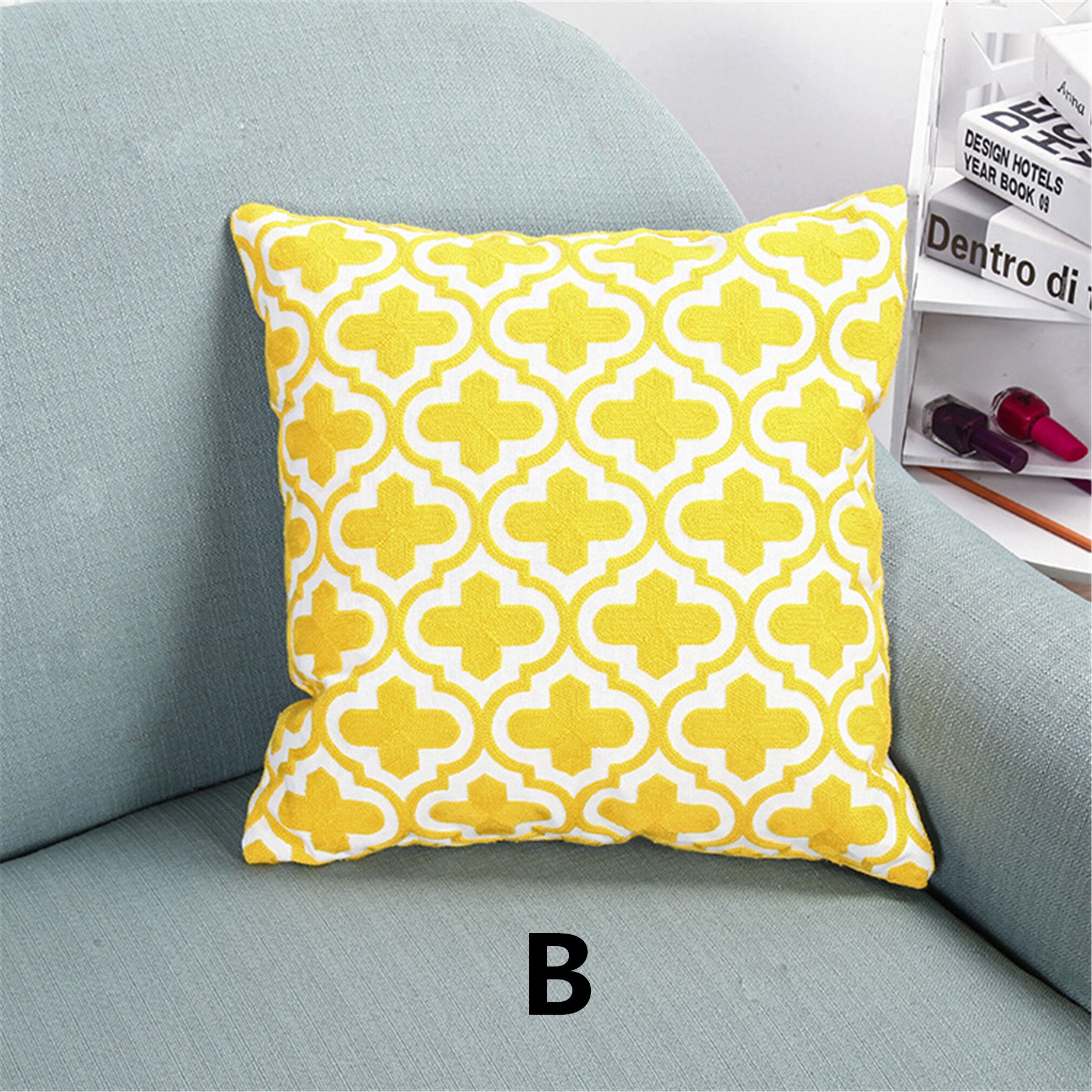 Bright Yellow Embroidery Throw Pillow Cover Indian Pillow Etsy