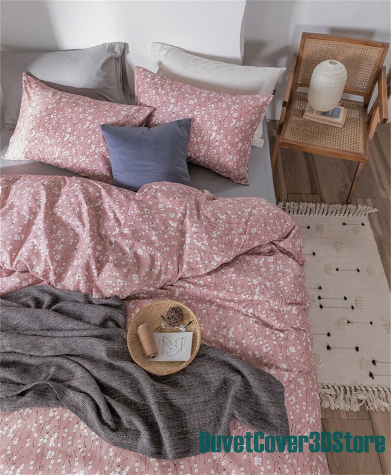 Gentle Light Blush Pink Bedding Sets Vintage Floral Duvet Etsy