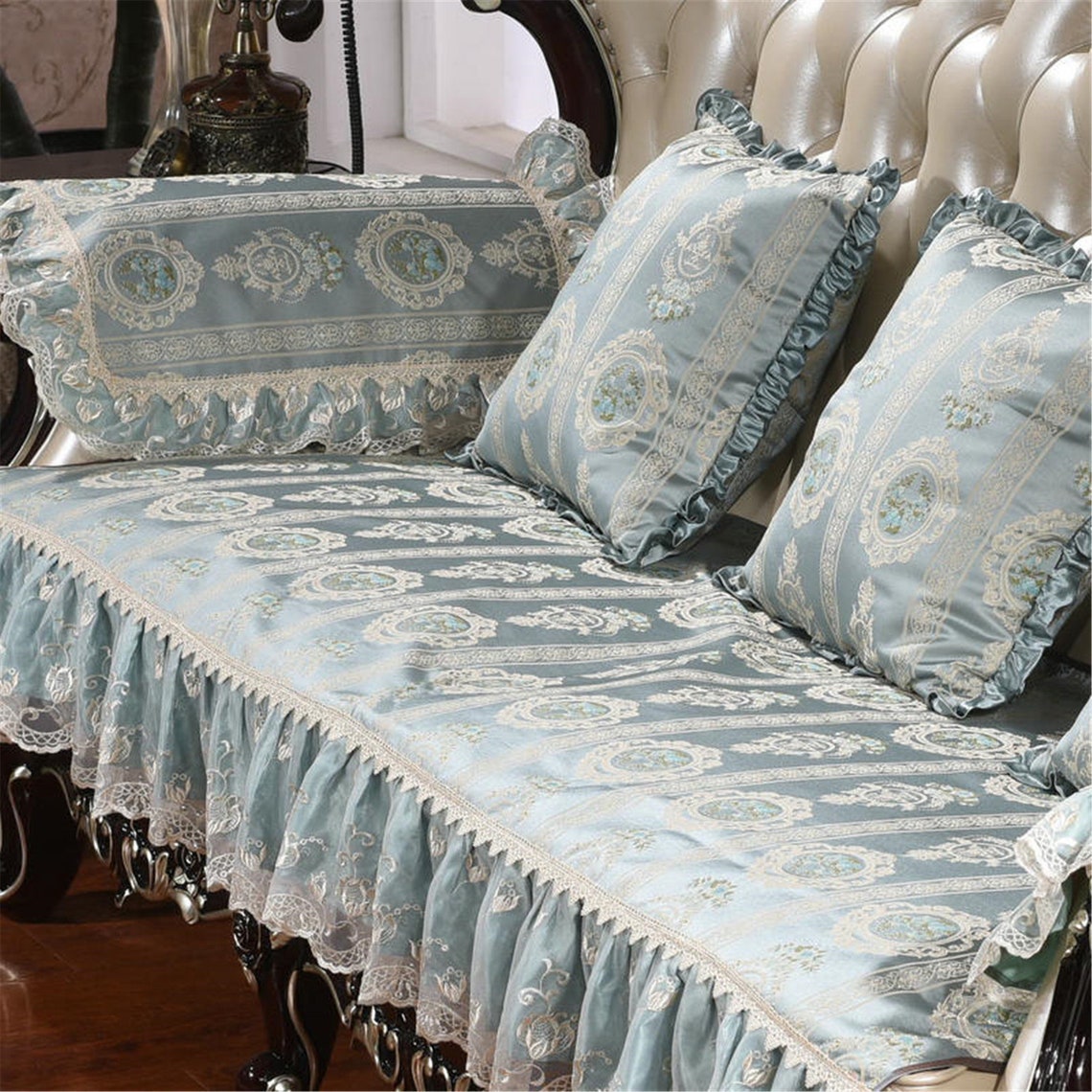 Glossy Silklike Sofa Cover Handmade 2/3 Seater Lace Floral Etsy
