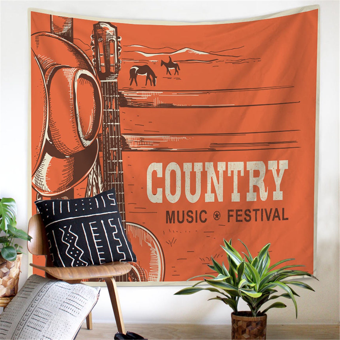 Music Theme Tapestry Country Music Wall Hanging Musical Etsy