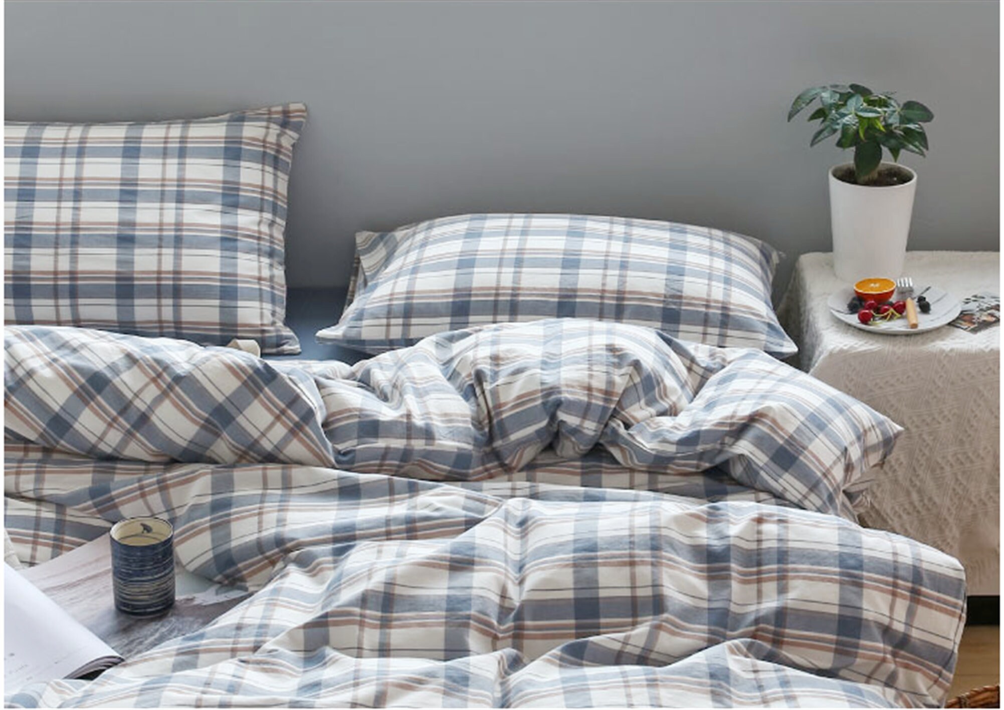 Blue Gingham Bedding Sets Soft Cotton Duvet Coverpillow Cases Etsy