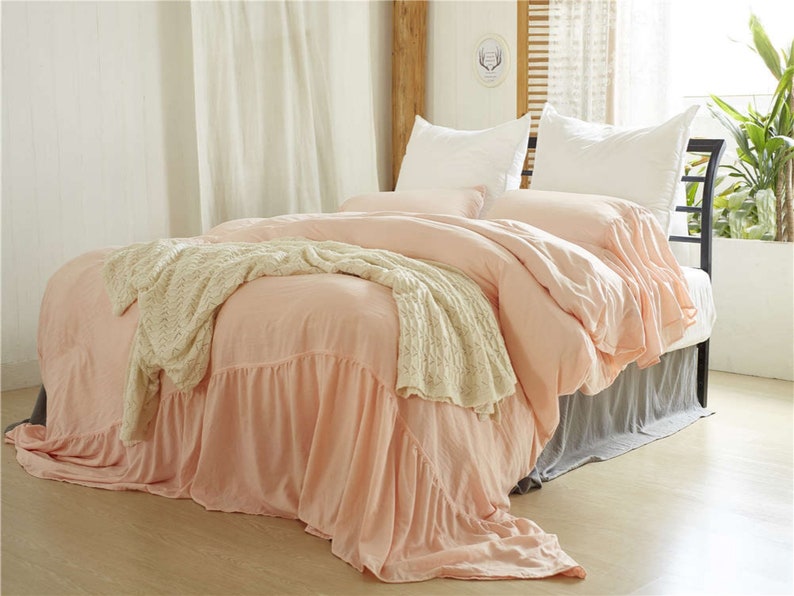 Soft Pink Imitation Linen Duvet Cover Comfortable Classic Etsy