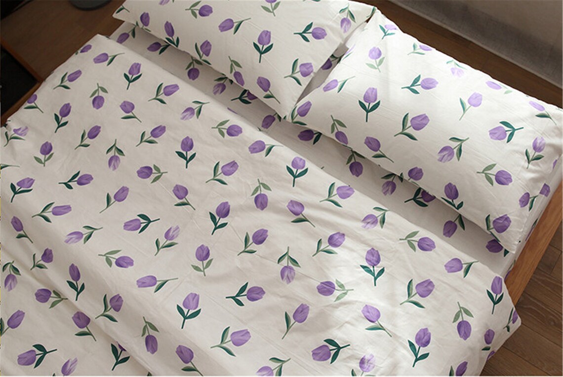 Purple Tulip Bedding Sets Flowers Patterns Duvet Cover Set Etsy
